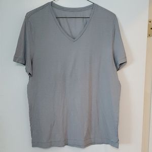Lululemon V-Neck Tee Shirt Silver w/micro stripes